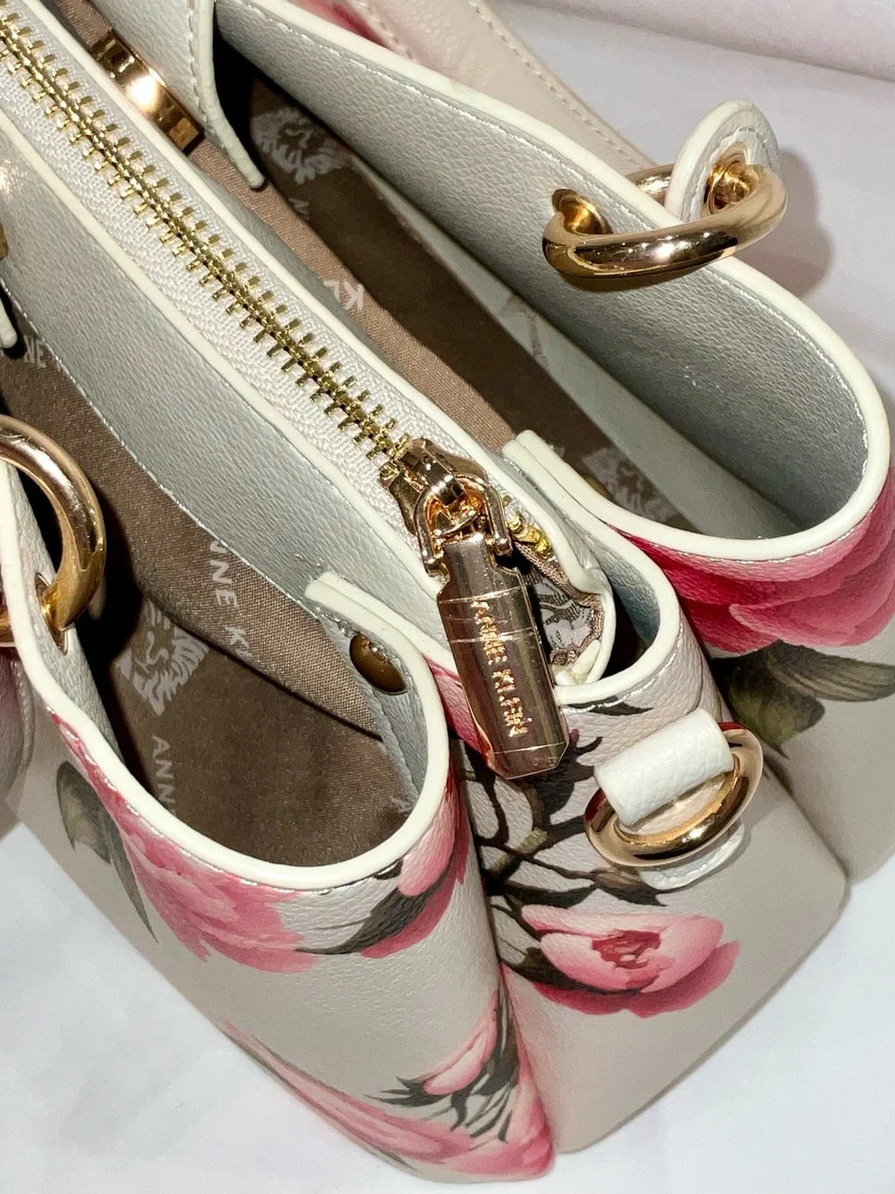 Anne Klein Floral Top-Handle Satchel in Pink and Cream